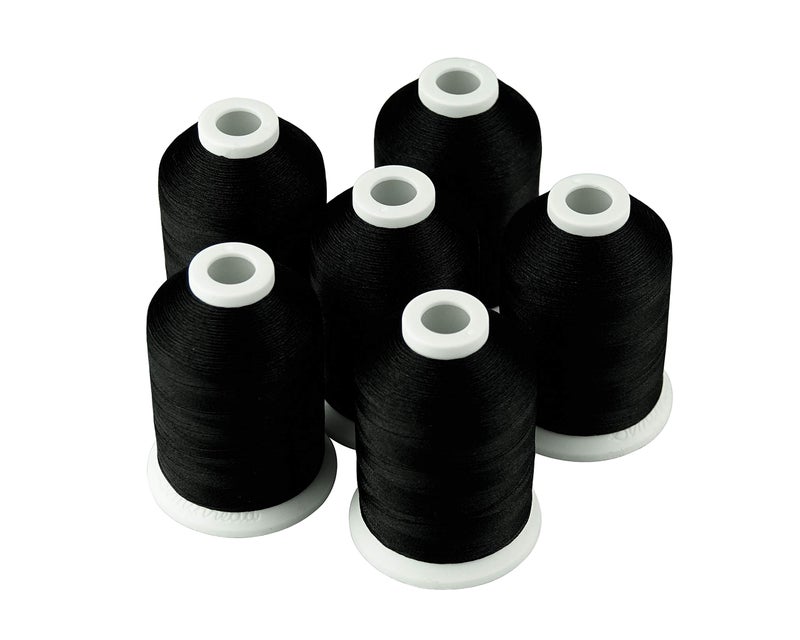Simthread 6 Black 1000M(1100Y) Polyester Machine Embroidery Threads for Brother Babylock Janome Singer Pfaff Husqvarna Bernina Embroidery and Sewing Machines - Image 1